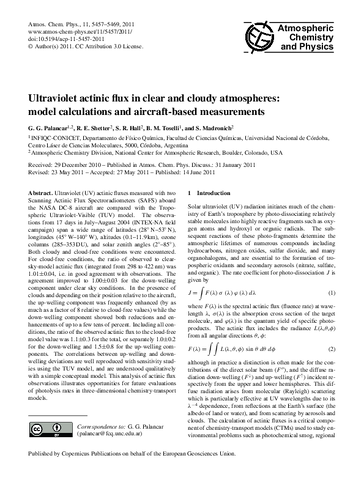 Ultraviolet actinic flux in clear and cloudy atmospheres: Model calculations and aircraft-based measurements