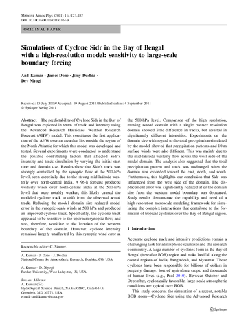 Simulations of Cyclone Sidr in the Bay of Bengal with a high-resolution model: Sensitivity to large-scale boundary forcing