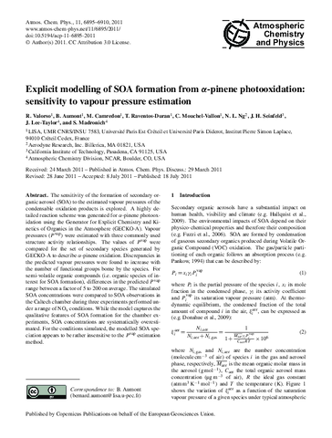 Explicit modelling of SOA formation from pinene photooxidation: Sensitivity to vapour pressure estimation
