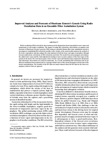 Improved analyses and forecasts of hurricane Ernesto's Genesis using radio occultation data in an ensemble filter assimilation system