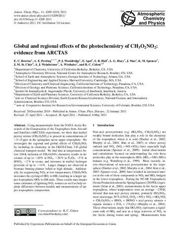 Global and regional effects of the photochemistry of CH₃O₂NO₂: Evidence from ARCTAS