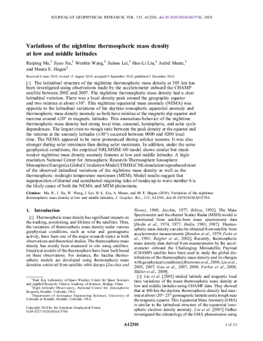 Variations of the nighttime thermospheric mass density at low and middle latitudes