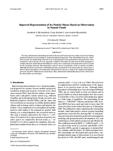 Improved representation of ice particle masses based on observations in natural clouds