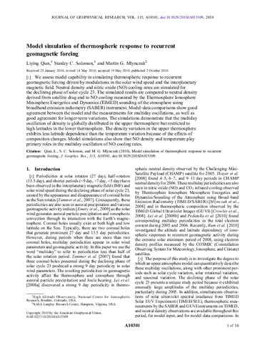 Model simulation of thermospheric response to recurrent geomagnetic forcing