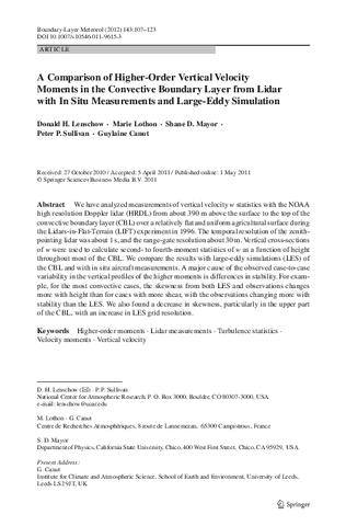A comparison of higher-order vertical velocity moments in the convective boundary layer from lidar with in situ measurements and large-eddy simulation