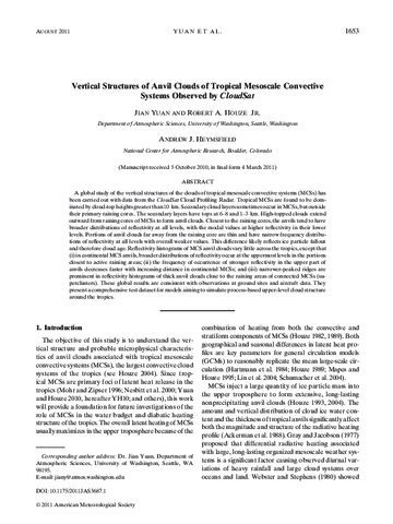 Vertical structures of anvil clouds of tropical mesoscale convective systems observed by CloudSat