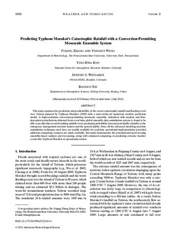 Predicting typhoon Morakot's catastrophic rainfall with a convection-permitting mesoscale ensemble system