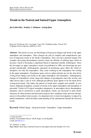 Trends in the neutral and ionized upper atmosphere