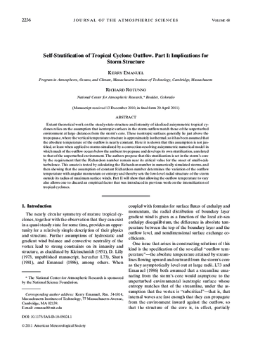 Self-stratification of tropical cyclone outflow. Part I: Implications for storm structure
