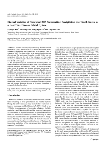 Diurnal variation of simulated 2007 summertime precipitation over South Korea in a real-time forecast model system