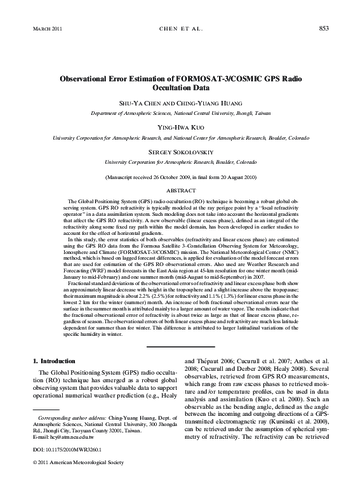 Observational error estimation of FORMOSAT-3/COSMIC GPS radio occultation data