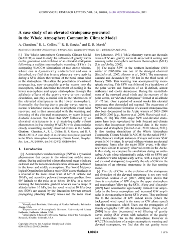 A case study of an elevated stratopause generated in the Whole Atmosphere Community Climate Model