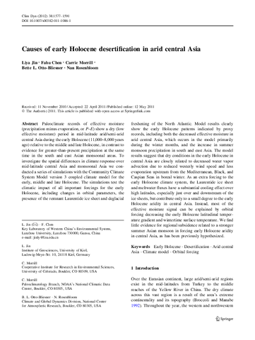 Causes of early Holocene desertification in arid central Asia