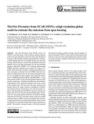 The Fire INventory from NCAR (FINN): A high resolution global model to estimate the emissions from open burning