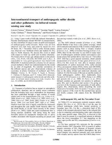 Intercontinental transport of anthropogenic sulfur dioxide and other pollutants: An infrared remote sensing case study
