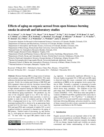 Effects of aging on organic aerosol from open biomass burning smoke in aircraft and laboratory studies