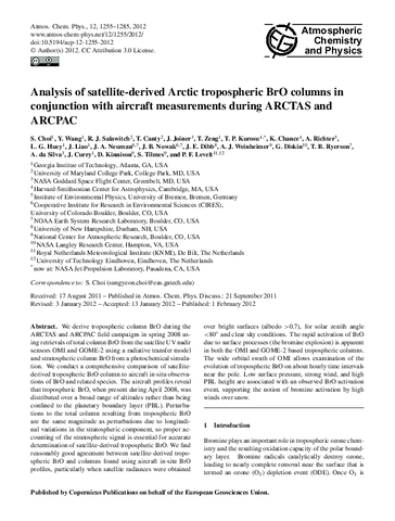 Analysis of satellite-derived Arctic tropospheric BrO columns in conjunction with aircraft measurements during ARCTAS and ARCPAC