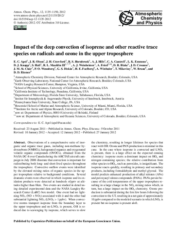 Impact of the deep convection of isoprene and other reactive trace species on radicals and ozone in the upper troposphere