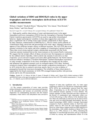 Global variations of HDO and HDO/H₂O ratios in the upper troposphere and lower stratosphere derived from ACE-FTS satellite measurements