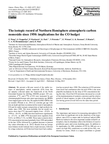 The isotopic record of Northern Hemisphere atmospheric carbon monoxide since 1950: implications for the CO budget