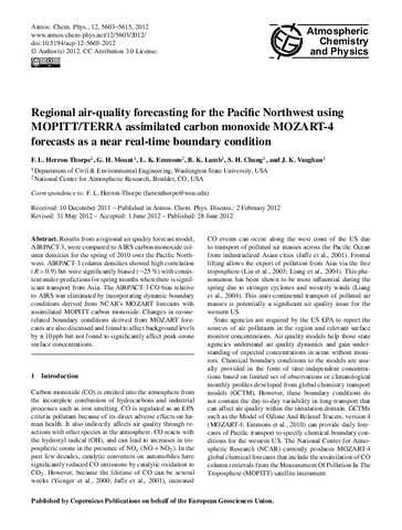 Regional air-quality forecasting for the Pacific Northwest using MOPITT/TERRA assimilated carbon monoxide MOZART-4 forecasts as a near real-time boundary condition