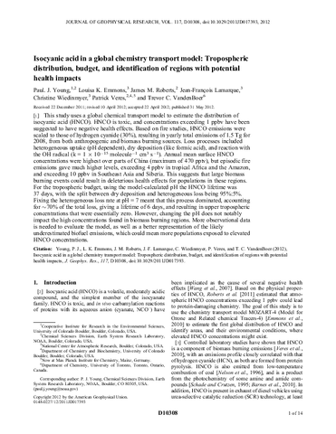 Isocyanic acid in a global chemistry transport model: Tropospheric distribution, budget, and identification of regions with potential health impacts