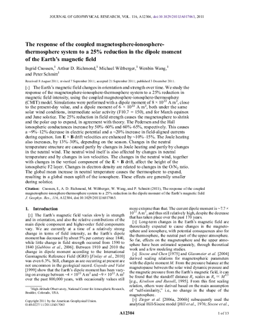 The response of the coupled magnetosphere-ionosphere-thermosphere system to a 25% reduction in the dipole moment of the Earth's magnetic field