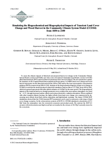Simulating the biogeochemical and biogeophysical impacts of transient land cover change and wood harvest in the Community Climate System Model (CCSM4) from 1850 to 2100