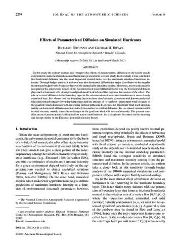 Effects of parameterized diffusion on simulated hurricanes