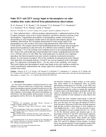 Solar EUV and XUV energy input to thermosphere on solar rotation time scales derived from photoelectron observations