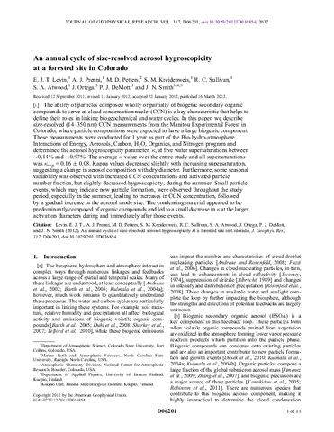 An annual cycle of size-resolved aerosol hygroscopicity at a forested site in Colorado