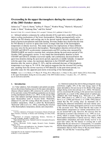 Overcooling in the upper thermosphere during the recovery phase of the 2003 October storms