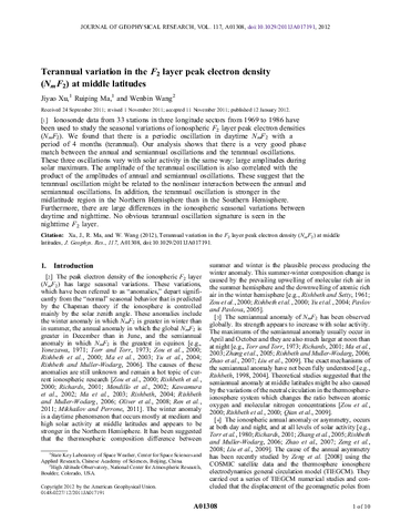 Terannual variation in the F₂ layer peak electron density (NmF₂) at middle latitudes