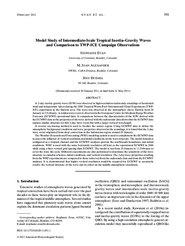 Model study of intermediate-scale tropical inertia-gravity waves and comparison to TWP-ICE campaign