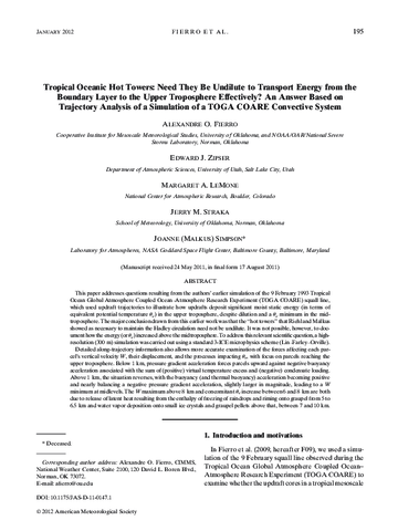 Tropical oceanic hot towers: Need they be undilute to Transport Energy from the Boundary Layer to the Upper Troposphere Effectively? An Answer Based on Trajectory Analysis of a simulation of a TOGA COARE convective system