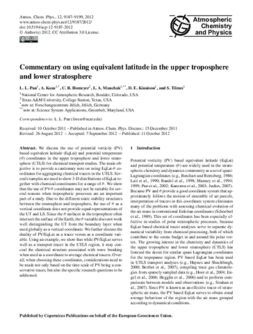 Commentary on using equivalent latitude in the upper troposphere and lower stratosphere