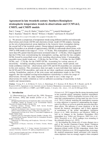 Agreement in late twentieth century Southern Hemisphere stratospheric temperature trends in observations and CCMVal-2, CMIP3, and CMIP5 models
