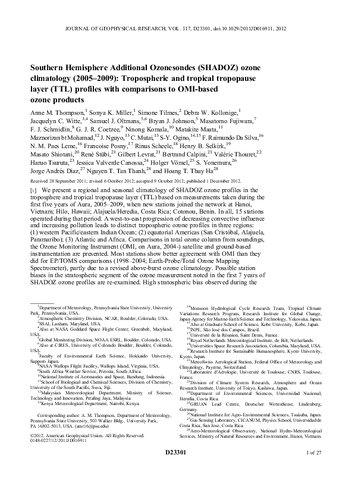 Southern Hemisphere Additional Ozonesondes (SHADOZ) ozone climatology (2005-2009): Tropospheric and tropical tropopause layer (TTL) profiles with comparisons to OMI-based ozone products