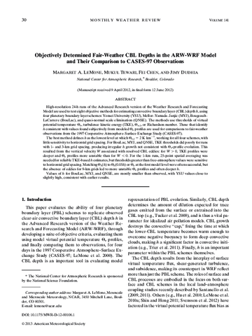 Objectively determined fair-weather CBL depths in the ARW-WRF Model and their comparison to CASES-97 observations