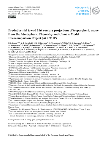 Pre-industrial to end 21st century projections of tropospheric ozone from the Atmospheric Chemistry and Climate Model Intercomparison Project (ACCMIP)
