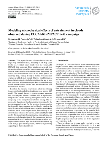 Modeling microphysical effects of entrainment in clouds observed during EUCAARI-IMPACT field campaign