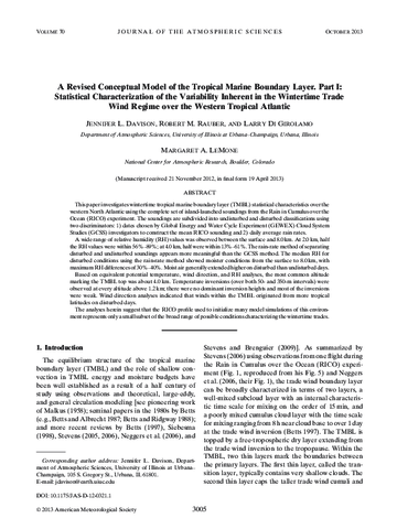 A revised conceptual model of the tropical marine boundary layer. Part I: Statistical characterization of the variability inherent in the wintertime trade wind regime over the western tropical Atlantic
