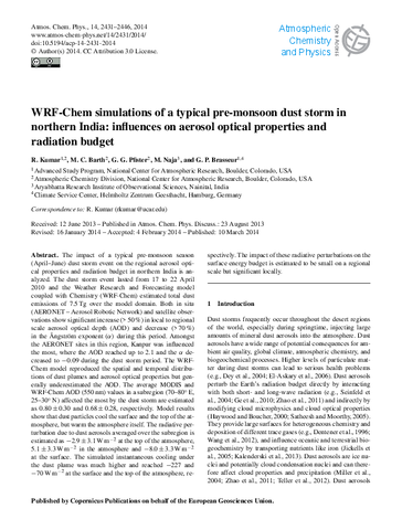 WRF-Chem simulations of a typical pre-monsoon dust storm in northern India: Influences on aerosol optical properties and radiation budget