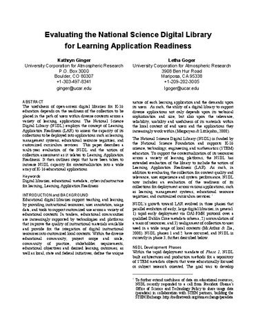 Evaluating the National Science Digital Library for Learning Application Readiness (LAR) [manuscript]