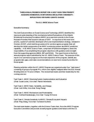 Third Annual Progress Report for a JSOST Near-Term Priority: Assessing Meridional Overturning Circulation Variability: Implications for Rapid Climate Change