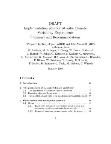 Atlantic Climate Variability Experiment (ACVE): Science and Draft Implementation Plan