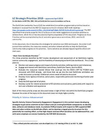 Leadership Council Strategic Priorities 2018