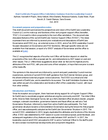Next EarthCube Program Office Solicitation Guidance from the Leadership Council