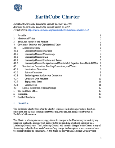 EarthCube Charter, 2019 version