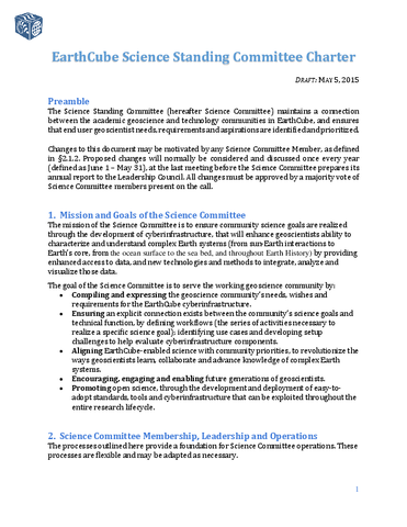EarthCube Science Standing Committee Charter